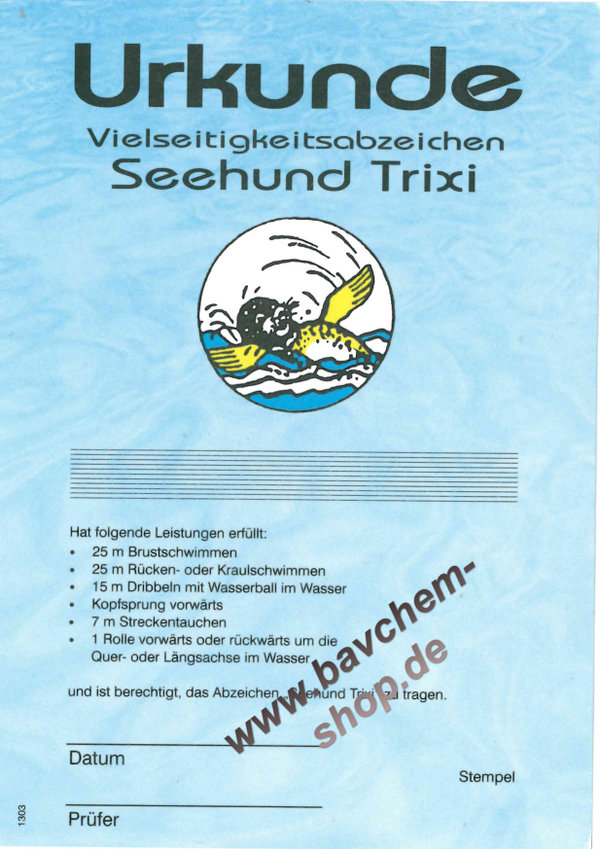 Seehund TRIXI - Urkunde Vielseitigkeitsabzeichen